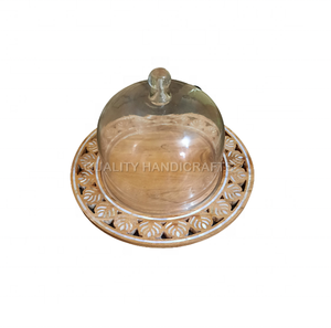 Best Design <b>Round</b> Acacia Wood Mop Inlay <b>Tray</b> with Glass Dome New Ramadan Eid Gift Mother of Pearl Dessert <b>Serving</b> <b>Tray</b> - Product Image 1