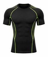 T-shirt de compression à manches courtes pour homme, couleur personnalisée, respirant, coupe ajustée, col rond, en maille, toile 180g