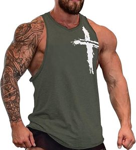 Débardeur sans manches pour homme, imprimé palmiers dégradés, col rond, tricoté, 100% coton, vêtements décontractés - Product Image 1