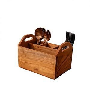 Portacubiertos de madera hecho a mano, soporte de madera de acacia, cesta de cocina personalizable para cucharas y tenedores, para el hogar y restaurantes, exportaciones de craftera - Product Image 6