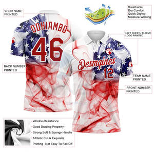 Polo de golf blanc rouge-violet à drapeau américain 3D, respirant et anti-transpiration, pour le golf, l'entraînement et les occasions décontractées - Product Image 3