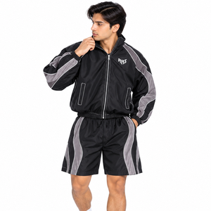 Ensemble tendance coupe-vent et short avec passepoil réfléchissant, en nylon léger patchwork, pour l'été, avec sweats à capuche - Product Image 5
