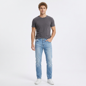 Pantalones Vaqueros de Mezclilla de Algodón Transpirable para Hombre, Corte Recto, Lavado Claro, Cintura Media, Ajustados, Casuales, para las 4 Estaciones, Hechos en Bangladesh - Product Image 3