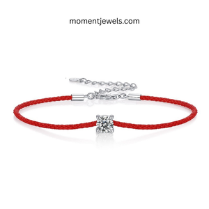 18K Real Gold Plated 925 Sterling Silver Moissanite Red Line <b>Bracelet</b> for Women Claw Setting Geometric Pendant Woven Chain - Product Image 1
