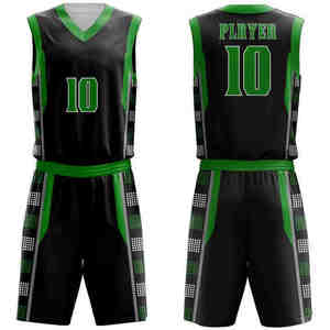 Ensemble de maillot de basket-ball sublimé unisexe, débardeur sans manches à col en V avec numéro 10, vert noir, respirant, uniforme d'équipe pour adultes - Product Image 1
