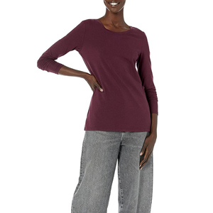 Camisetas de Alta Calidad para Mujer, Estilo Veraniego, Última Moda, Color Sólido, Algodón, Cuello Redondo, Casual, Manga Larga - Product Image 3