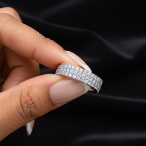 Triple Row Round Cut Moissanite Diamond Eternity Band in 925 Silver with Micro Pave Setting Luxury Full <b>Circle</b> Wedding <b>Ring</b> - Product Image 2