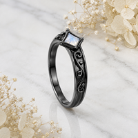 Ensemble de bagues de couple en pierre de lune gothique, romantique, plaqué or noir, argent sterling 925 massif, pierre précieuse ronde, ensemble de bagues de mariage pour couple