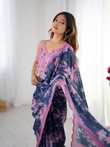 ผ้าส่าหรีงานปักลายสวยงามแบบคุชชี ผ้าชินนอนเนื้อหนัก พร้อมงานกระจก เหมาะสำหรับผู้หญิง มีจำหน่ายในราคาที่ดีที่สุด สำหรับงานแต่งงานและสวมใส่ลำลอง - Product Image 2