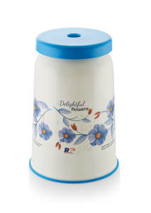 Delightful Flowers Plastic <b>Stool</b> with Blue Lid for Home Living Room Furniture - Product Image 2