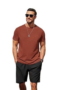 T-shirt Homme Oversize Marron en Polyester/Coton à Manches Courtes Col Rond, Style Décontracté Streetwear, Maille Jersey, Logo Frontal, Anti-boulochage - Product Image 4
