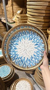 Handcrafted Set of 3 Mother of Pearl Rattan Trays: Elegant Shell Inlay Rectangular Plates for Luxury Tableware & Decor - Product Image 6