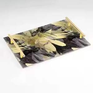 Floral Design Decorative Serving Tray with Handles Wooden <b>Coffee</b> <b>Table</b> Tray Modern Serving Platter Home Decor Gift Item - Product Image 1