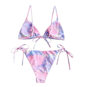 Custom Girls Tie Dye Triangle <b>Bikini</b> <b>Set</b> Two Piece Quick Dry Breathable Eco-Friendly <b>Sexy</b> String Swimwear OEM ODM Private Label - Product Image 2