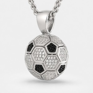 Pendentif ballon de football en alliage plaqué argent avec micro-incrustation de strass et cristaux, breloque thématique, bijoux unisexe style hip-hop - Product Image 5