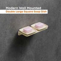 Étagère murale flottante en mélamine beige terrazzo pour salle de bain avec double porte-savon carré auto-drainant