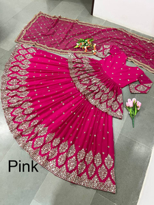 Lehenga de tela Georgette con bordado de diseñador de la mejor calidad y belleza, con top y dupatta, listo para usar. - Product Image 2