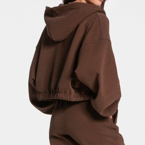 Women's Cropped <b>Zip</b> <b>Up</b> Hoodie Oversized Fleece Sweatshirt Casual Streetwear Drawstring Hooded Jacket Custom Logo OEM ODM Private - Product Image 6