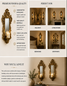 Antique Brass <b>Wall</b> <b>Sconce</b> Set of 2 Framed Candle Holders Traditional Decorative Hanging Ornamental Design - Product Image 4