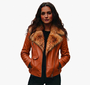 Women's Purple Shearling Leather <b>Biker</b> <b>Jacket</b> With Fur Collar Windproof Motorcycle Outerwear Regular Fit Full Sleeve - Product Image 2