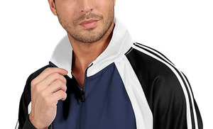 "MEN'S 2-PIECE <b>TRACKSUIT</b> COLOR BLOCK BLUE & BLACK FULL ZIP JACKET AND MATCHING TRACK PANTS WITH <b>WHITE</b> DOUBLE STRIPES" - Product Image 4
