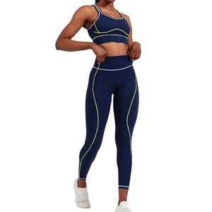 Ensemble 2 pièces de vêtements de sport pour femme, couleur unie, personnalisable, séchage rapide, respirant, écologique, comprenant un legging d'entraînement taille haute et un soutien-gorge - Product Image 3