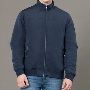 Blouson bomber bleu marine pour homme, col montant, fermeture éclair, vêtement décontracté pour l'automne, coupe-vent, doublure en polaire polyester - Product Image 1