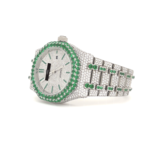Reloj de Lujo para Hombre con Esfera Analógica Verde HipHop, Movimiento de Cuarzo, Diamantes VVS y Moissanita, Cristal, Correa de 41 mm, Precio Bajo, Oferta - Product Image 3
