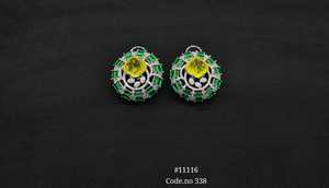 <b>Earrings</b> <b>Stud</b> 11116 C Z Silver Oval Halo Green <b>Emerald</b> Cut Red Cushion Cut CZ Rhodium Plated Fine Jewelry - Product Image 2