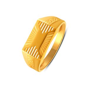 Bague rectangulaire Prestige Horizon en or mat pour homme, bague signet de designer minimaliste moderne, bijoux de luxe en or - Product Image 1