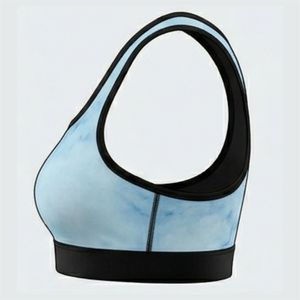 Custom Women's Light Blue Marble Print Racerback Sport Bra Medium Support Breathable Yoga Summer Fitness <b>Top</b> Spandex Polyester - Product Image 3