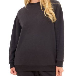 Sudadera de algodón 100% suave al tacto con logo frontal para mujer, de manga larga, ideal para entrenamiento y gimnasio, color negro, superventas de invierno. - Product Image 1