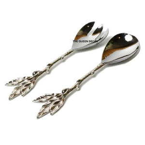 Juego de 2 cubiertos de acero espejado de calidad superior, tamaño mediano, diseño estándar, cucharas y tenedores. - Product Image 1