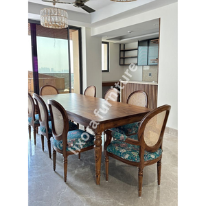 Luxury Handcrafted Solid Wood 8 Seater Dining <b>Table</b> Set Premium <b>Walnut</b> Finish Rectangular <b>Table</b> Set - Product Image 5