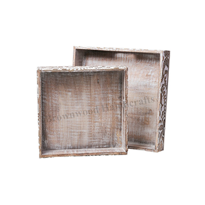 Plateau de service carré personnalisé en bois de manguier, motif rectangulaire de haute qualité avec matériau en acacia, 2 poignées pour hôtel et restaurant - Product Image 1