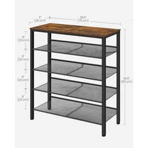 5-Tier Freestanding <b>Shoe</b> <b>Rack</b> Organizer Adjustable <b>Industrial</b> Storage Shelves Rustic Brown MDF - Product Image 2