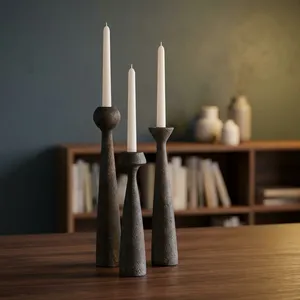 Modern <b>Black</b> Wooden Candle Holder Set Handmade Decorative Taper <b>Candlestick</b> Holders for Dining Table Living Room Home Decor - Product Image 3