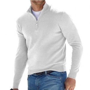 Suéter de Punto Blanco para Mujer, Cuello Alto, Cierre de Cremallera, Manga Larga, Casual, Invierno, Color Sólido, 100% Algodón, Corte Regular - Product Image 1