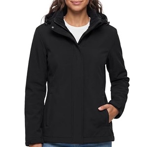 <b>Black</b> Zipper Softshell <b>Windbreaker</b> Jacket With Hoodie Shell Jacket Plus Size Hooded Coat Women Fleece Outdoor Softshell Jackets - Product Image 1