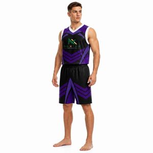 Ensemble d'uniformes de basketball personnalisés pour hommes, motif chevron, maillot et short en mesh sublimé, tenue de sport d'équipe, équipement de jeu, vente OEM professionnelle - Product Image 3