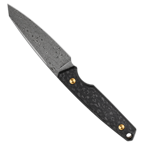Couteaux à lame fixe noir, gris, or, argent avec manche texturé foncé, lame argentée à motifs et étui noir pour les tâches quotidiennes - Product Image 1