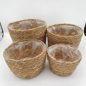 Ensemble de paniers en jonc de mer tressé naturel avec doublure intérieure, support de pot de fleurs emboîtable, panier de rangement pour la décoration intérieure et de jardin - Product Image 6