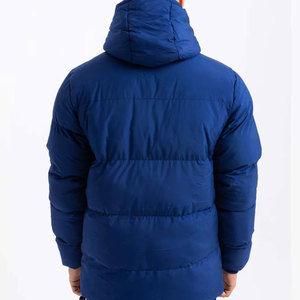 Chaqueta Acolchada Azul con Capucha para Hombre, Cortavientos, Rellena de Plumón, Abrigo Casual de Invierno, Corte Regular, Cierre de Cremallera, Color Sólido, Gruesa y Aislada - Product Image 2