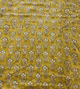 ผ้าฝ้ายพิมพ์ลายด้วยมือ ลายดอกบูตะ |   ผ้าสีเหลืองมัสตาร์ดจากอินเดีย - Product Image 1