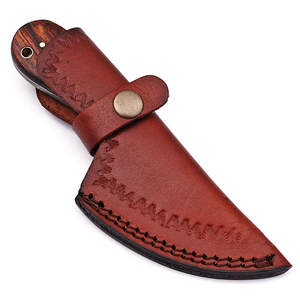 Couteau de chasse artisanal en acier inoxydable à pointe tombante, pleine longueur, avec trou pour le pouce et manche en bois, étui en cuir - Product Image 6