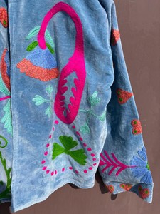 <b>Women's</b> Red <b>Velvet</b> Embroidered Floral <b>Jacket</b> Boho Mandarin Collar Coats <b>Women</b> Boho <b>Jacket</b> <b>Women</b> Mandarin Collar Red <b>Velvet</b> - Product Image 6