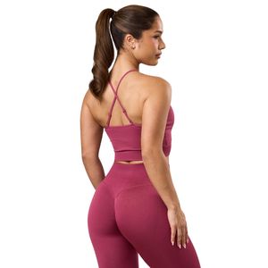 Womens Berry Pink <b>Cross</b> Back Tank <b>Top</b> Slim Fit Stretch Fitness Activewear Gym Training Sleeveless Performance Apparel Clothing - Product Image 2