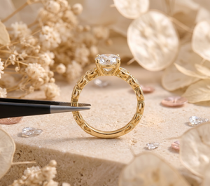 Pragalbh Jewels 14K Gold Round Cut Moissanite <b>Ring</b> with Traditional Chinese <b>Coin</b> Motif Wedding <b>ring</b> - Product Image 2