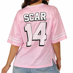 Jersey de Fútbol Americano Personalizado en Malla Rosa para Mujer, Transpirable, de Poliéster, Corte Holgado, Marca Privada, Fabricante de Ropa Deportiva OEM - Product Image 5