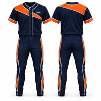 Ensemble uniforme de baseball pour homme, bleu marine et orange, maillot à manches courtes et pantalon assorti, anti-humidité, athlétique, 100 % polyester